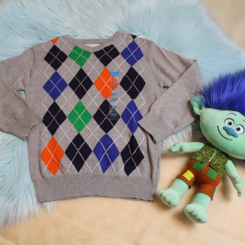 Place Boys Size 4 Gray Argyle Pullover Sweater NWT